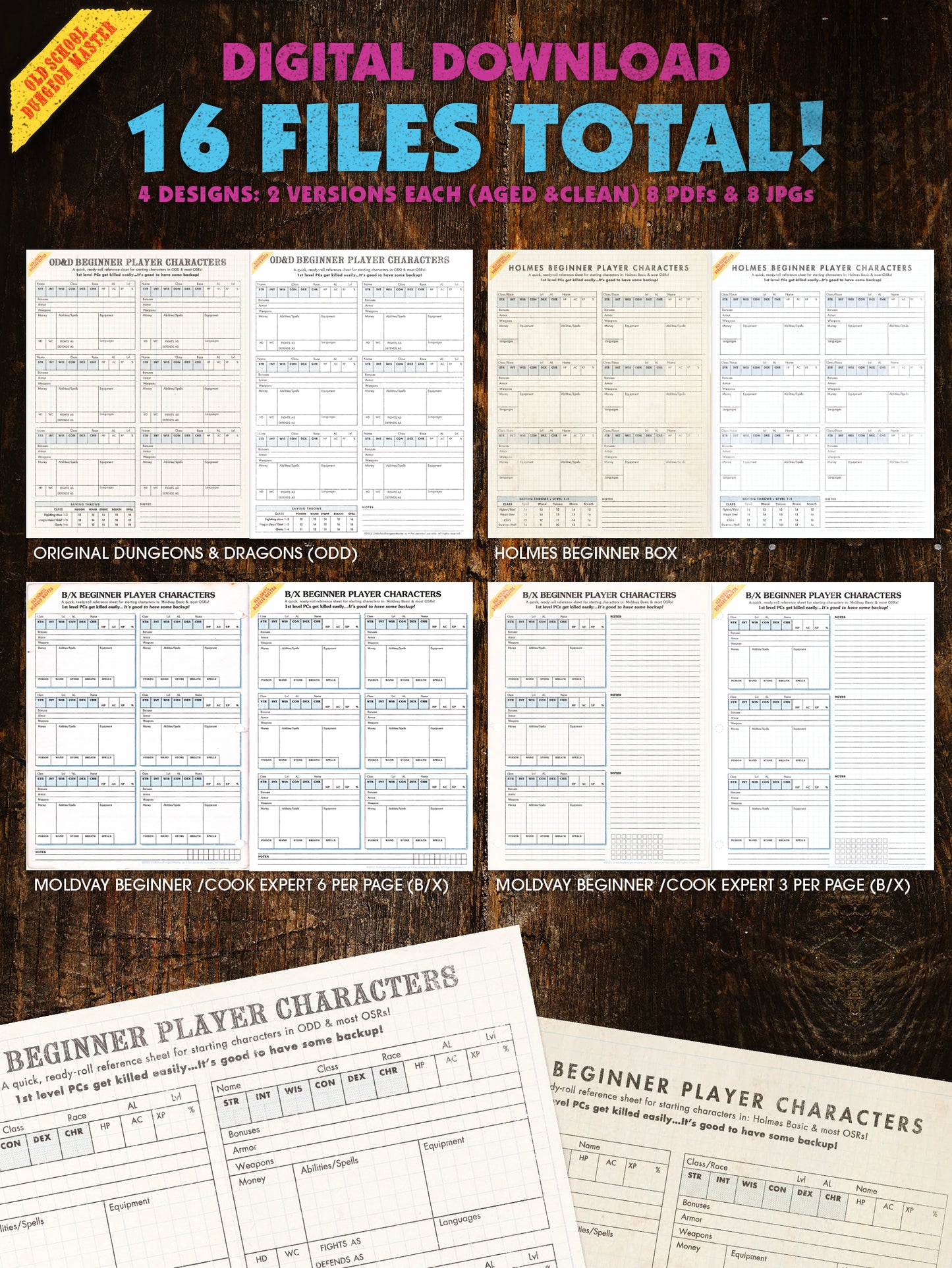 Beginner Sheets for Old School Player Characters.